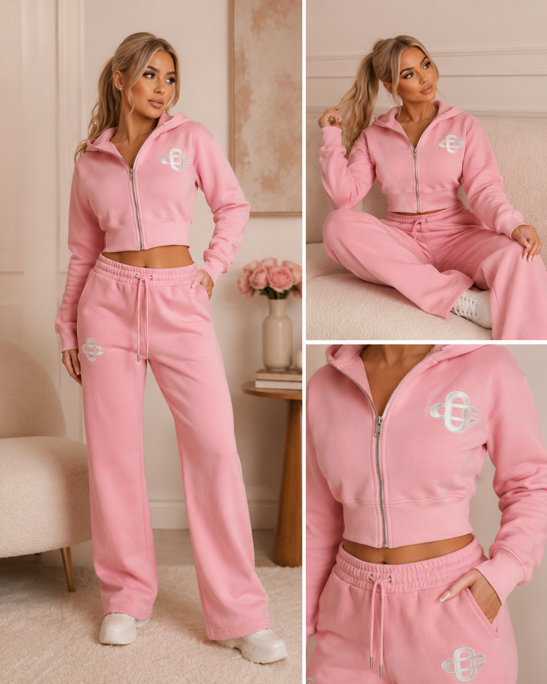 Pink Zip Hoodie & Jogger Set