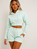 Mint Cropped Hoodie & Shorts Co-Ord Set